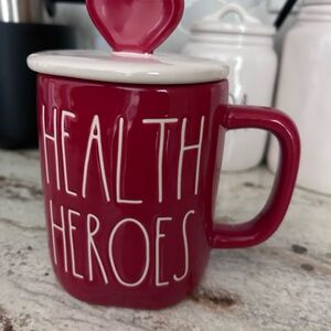 Rae Dunn Red Health Heroes Mug with Heart Lid